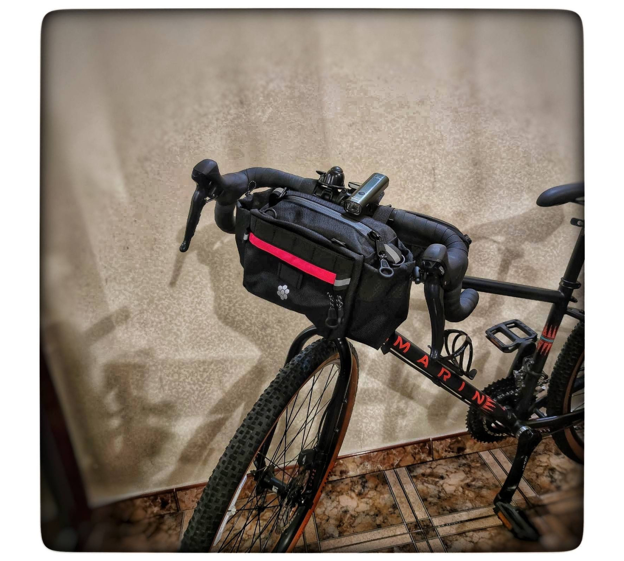 Front Bike Bag "NAUTILUS" (dark blue + orange) Bicycle gifts Handlebar Bag- Bikepacking-packing trips Bike bag for commuting.