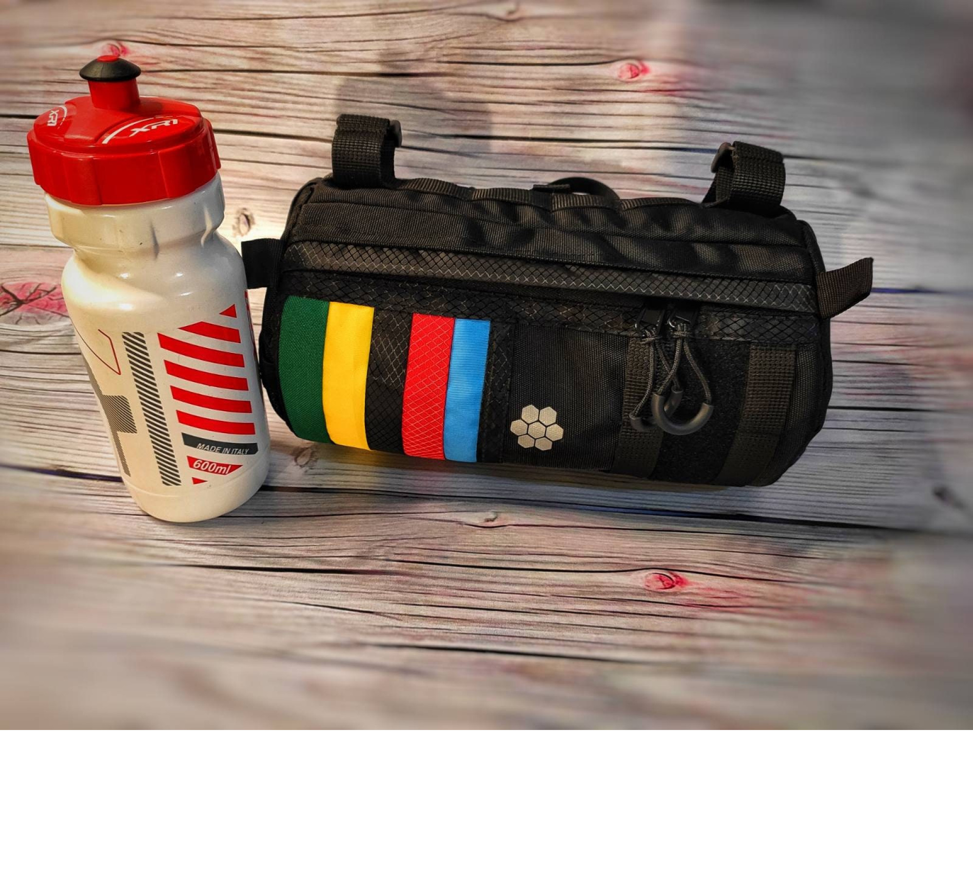 Handlebar Bike Bag Rainbow. Cycling gifts! Great bike accessories. Bikepacking gear for gravel ride.