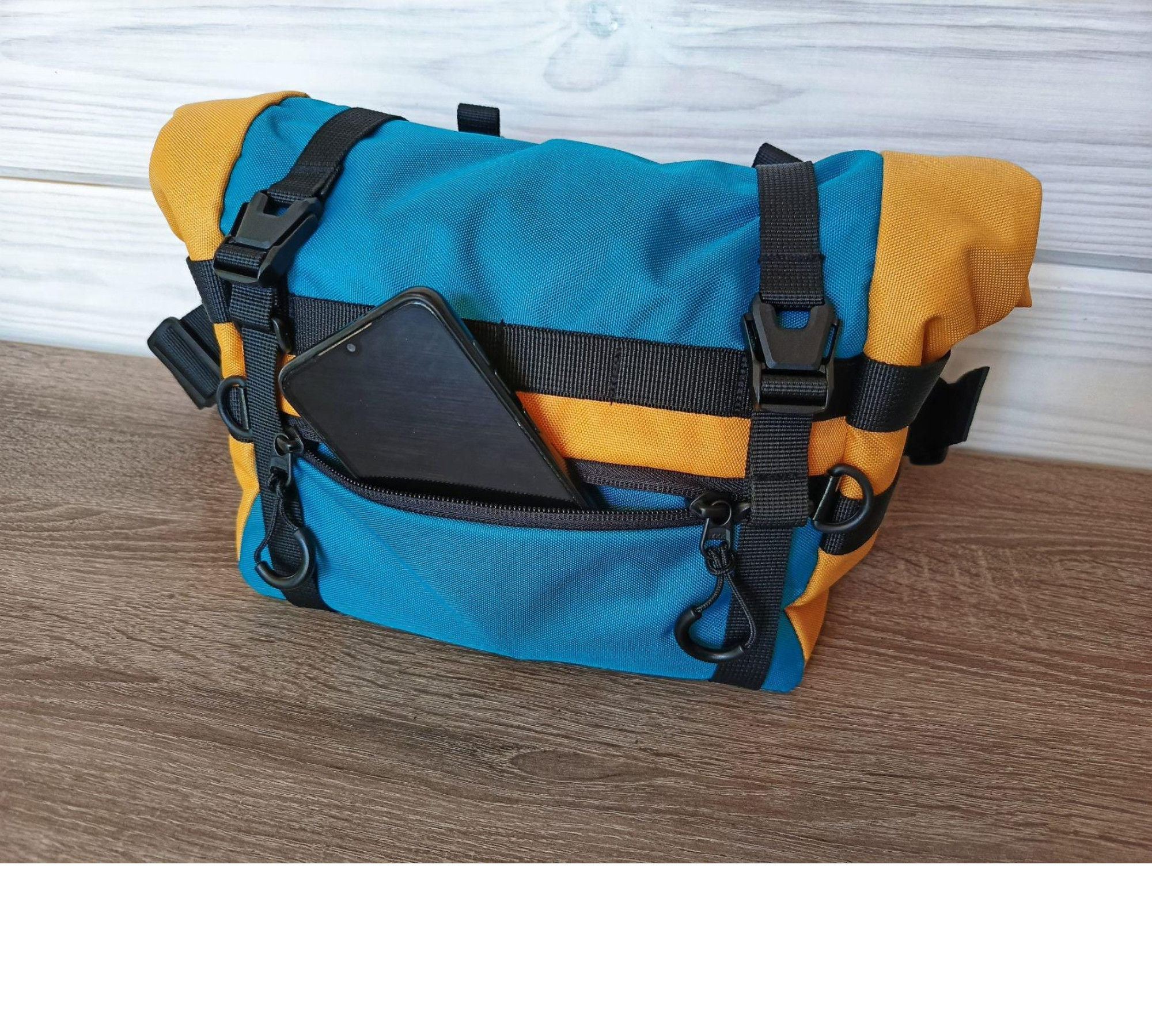 Handlebar Bag|Waist Bag roll-top cistom bag for ride trip| Rainbow bright belt bag|Feeder bag