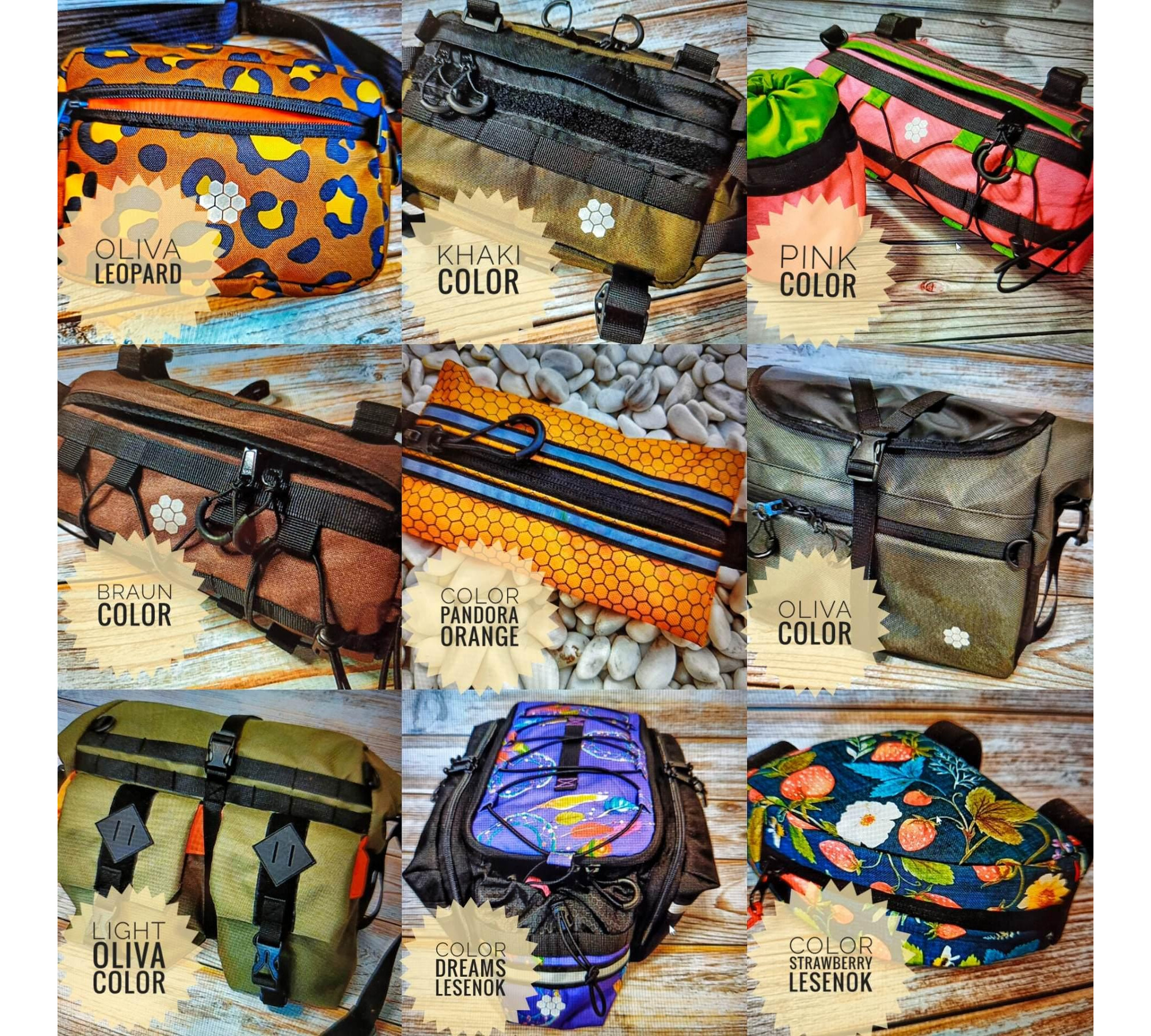 Handlebar Bag|Waist Bag roll-top cistom bag for ride trip| Rainbow bright belt bag|Feeder bag