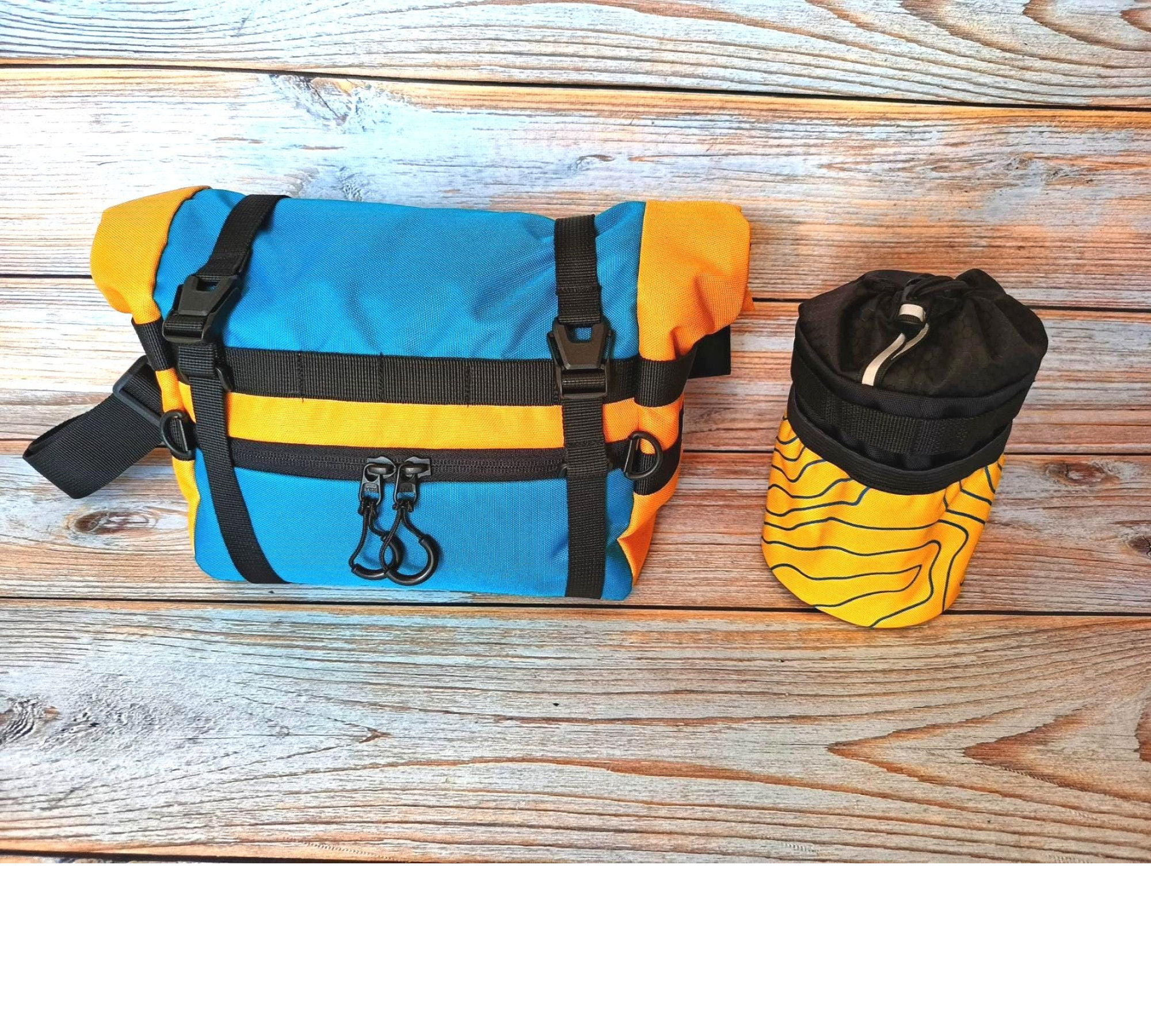 Handlebar Bag|Waist Bag roll-top cistom bag for ride trip| Rainbow bright belt bag|Feeder bag