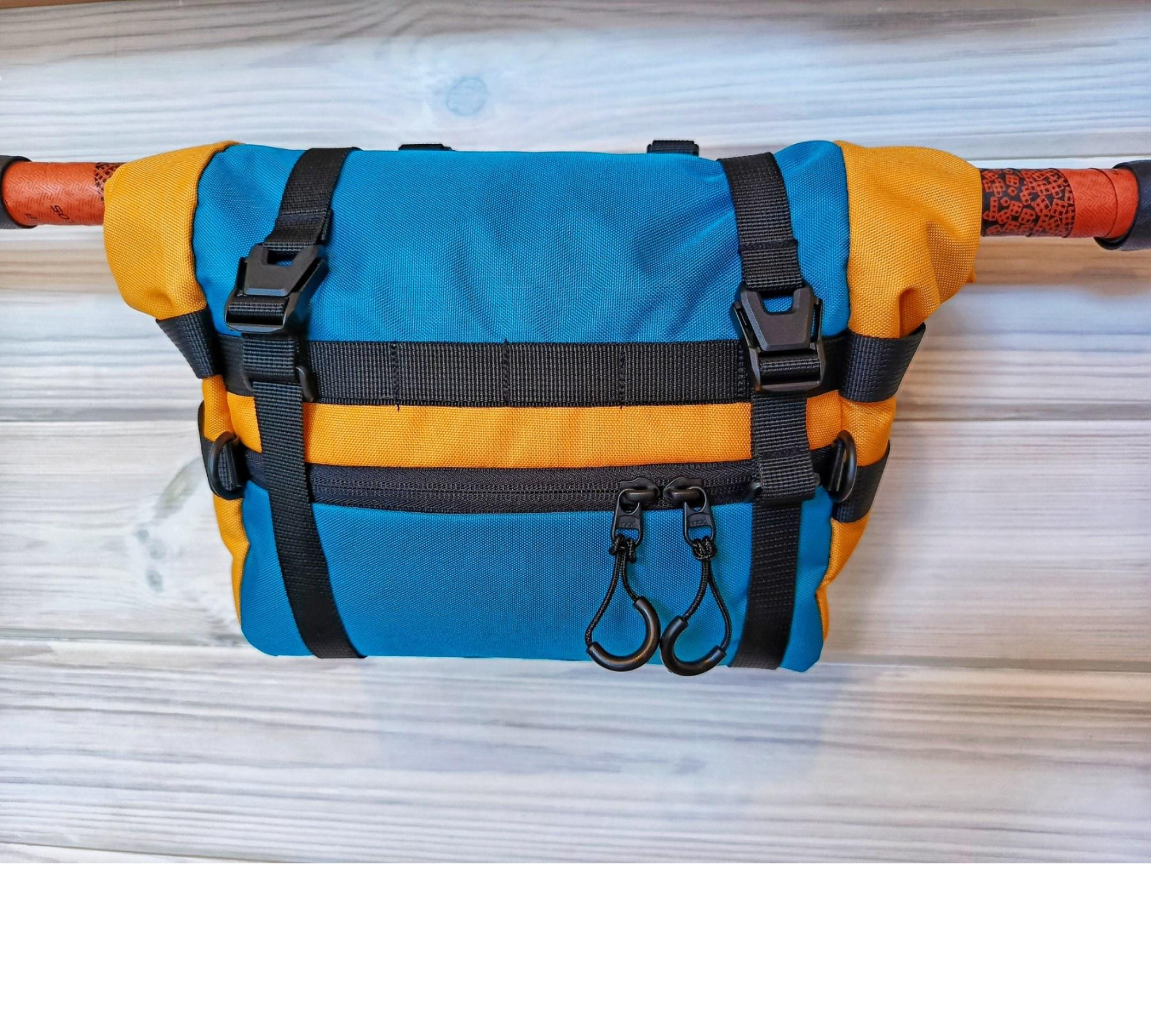 Handlebar Bag|Waist Bag roll-top cistom bag for ride trip| Rainbow bright belt bag|Feeder bag