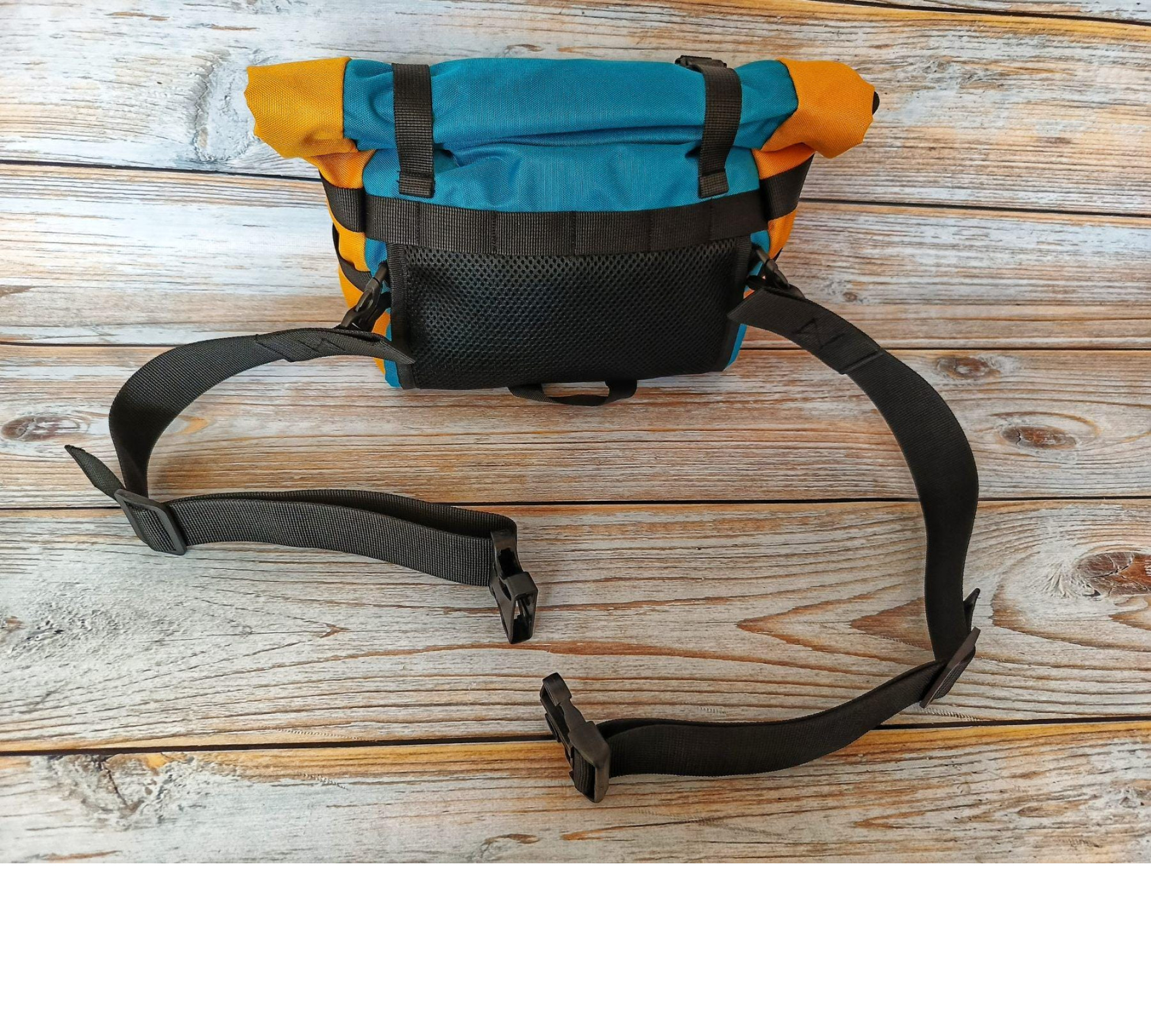 Handlebar Bag|Waist Bag roll-top cistom bag for ride trip| Rainbow bright belt bag|Feeder bag