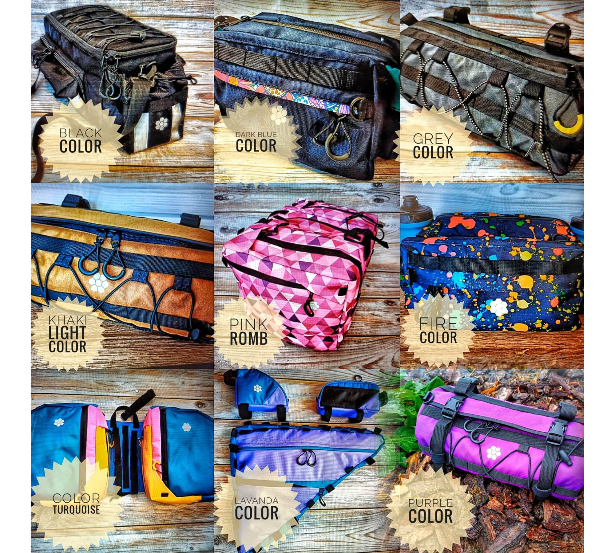 Handlebar Bag|Waist Bag roll-top cistom bag for ride trip| Rainbow bright belt bag|Feeder bag