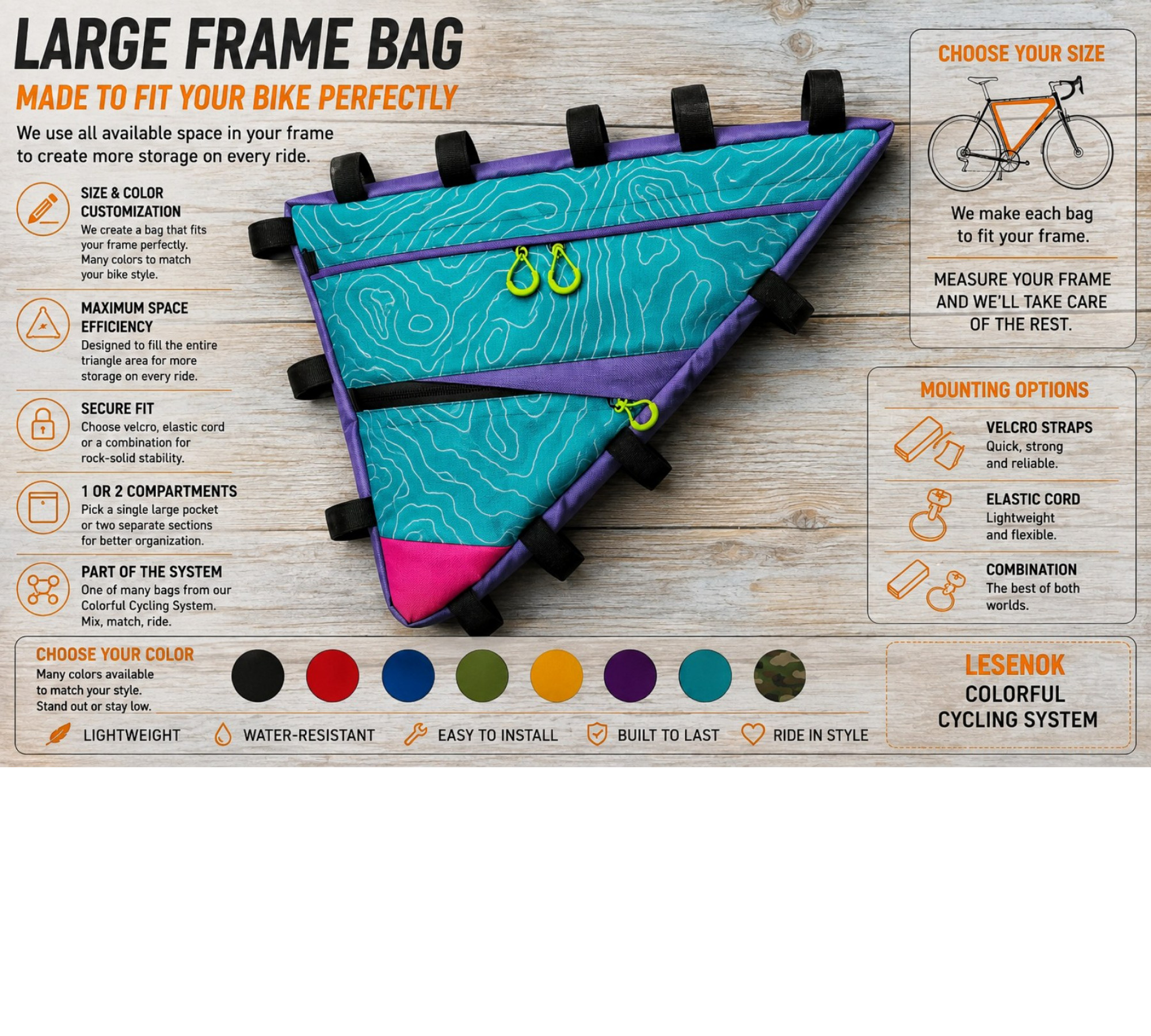 Medium Bike Bag Set – 3 Bags Colorful Cycling System
