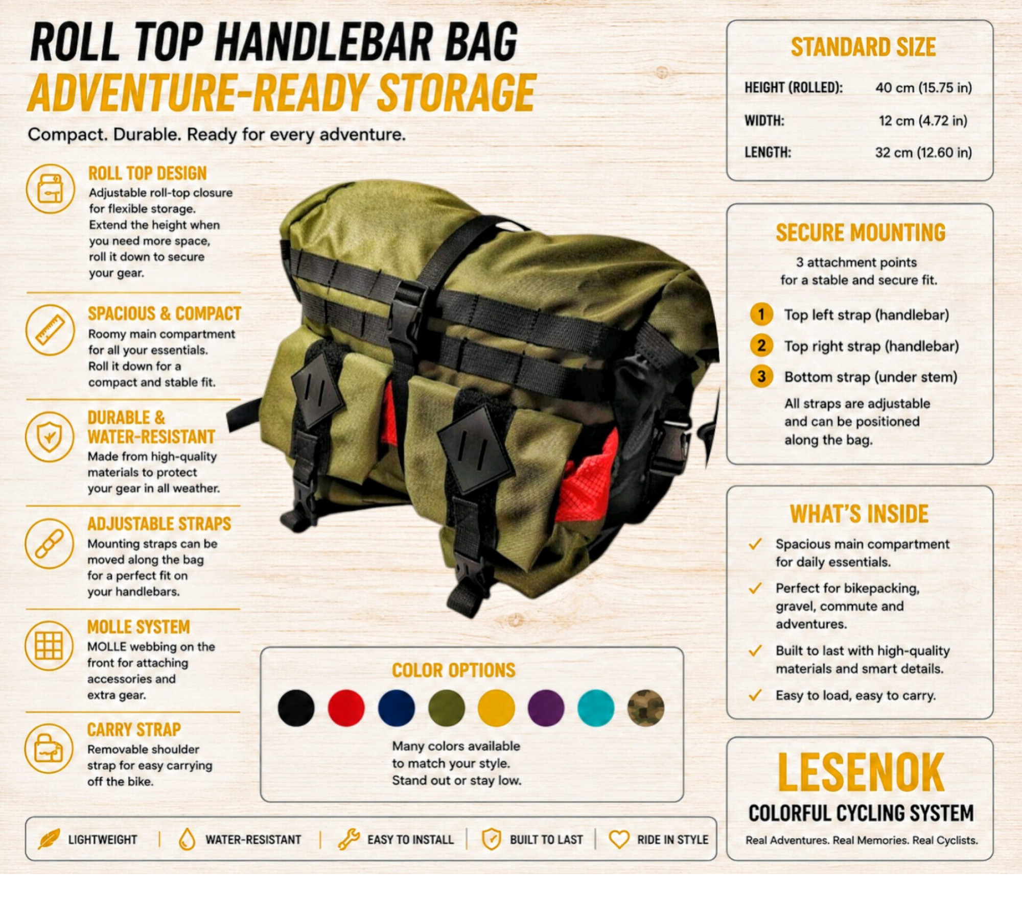 FILIN Roll-Top Handlebar Bag for Bikepacking & Touring — Lesenok
