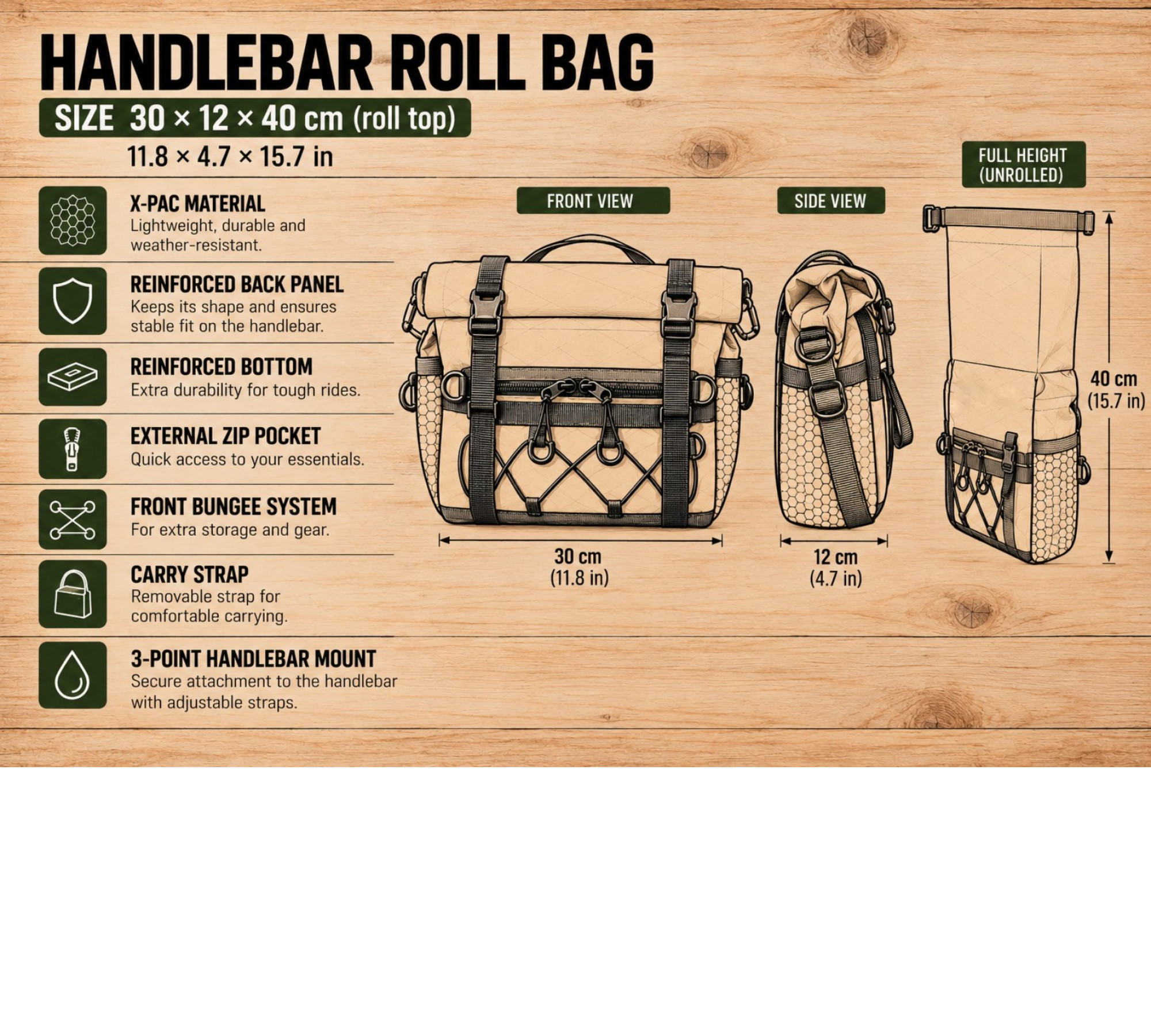 X-Pac Handlebar Bike Bag with Roll-Top Closure